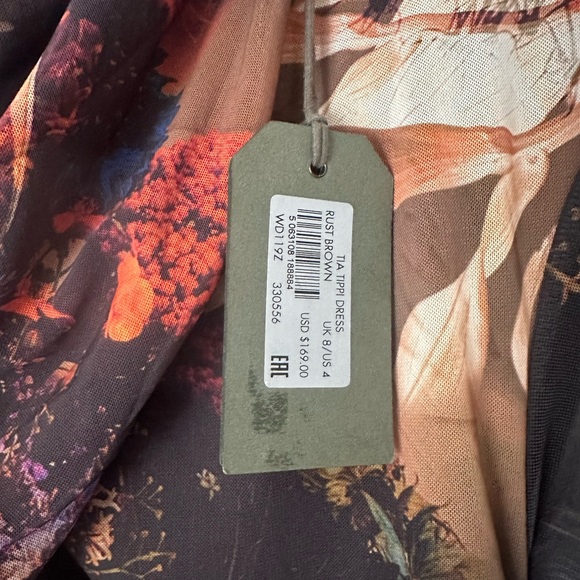 AllSaints Tia Tippi Dress NWT Tropical Floral Print Asymmetrical Midi size 4 - Picture 6 of 10